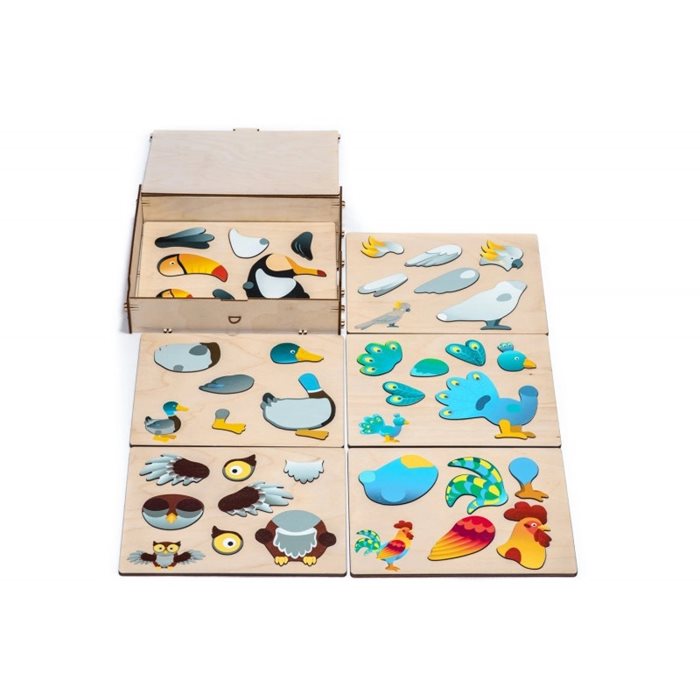 סט פאזל מגנטי ציפורים 101109 משחק עץ חינוכי לילדים - מונטסורי