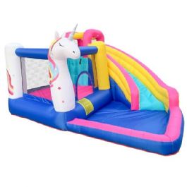 מתנפח מים בעיצוב חד קרן 63109 כולל מתקן קפיצות/קיר טיפוס/מגלשה/ברכת שיכשוכית JUMPER