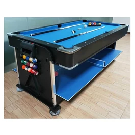 שולחן סנוקר משולב 5 ב -1 איכותי 250607 בגודל 7 פיט, בעל 5 מצבים בצבע שחור עם בד כחול