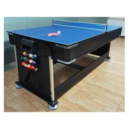 שולחן סנוקר משולב 5 ב -1 איכותי 250607 בגודל 7 פיט, בעל 5 מצבים בצבע שחור עם בד כחול