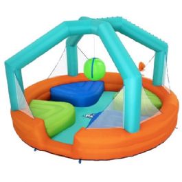 מתנפח מים/פארק המים 53383 הפל אותי, הכולל זירה מתנפחת עם 4 במות איזון + כדור עם מתזי מים BESTWAY