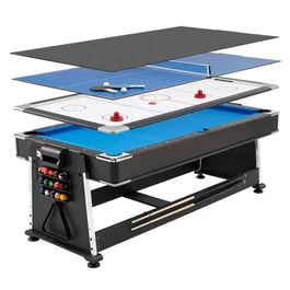 שולחן סנוקר משולב 5 ב -1 איכותי 250607 בגודל 7 פיט, בעל 5 מצבים בצבע שחור עם בד כחול